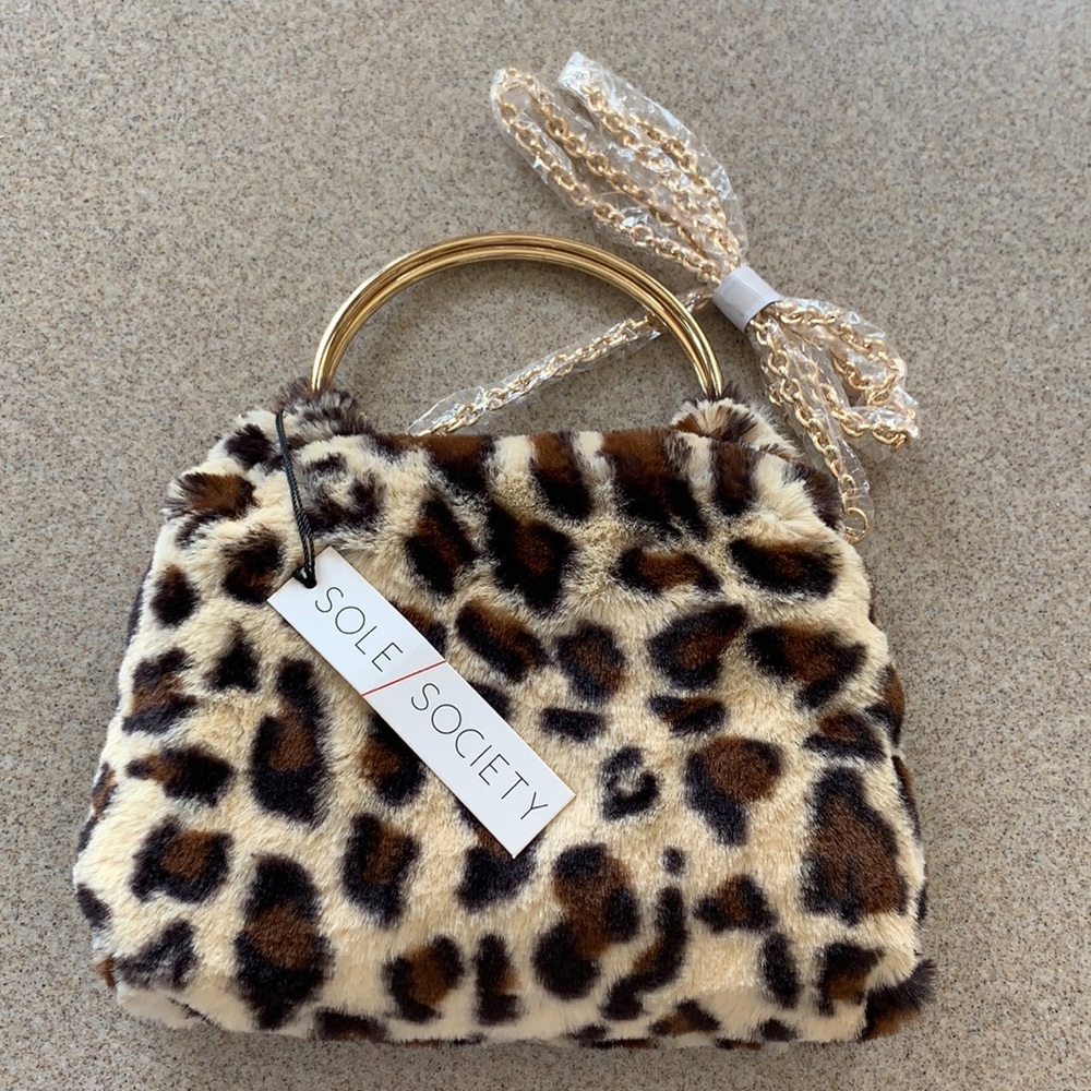 NWT sole society leopard fleece bag
